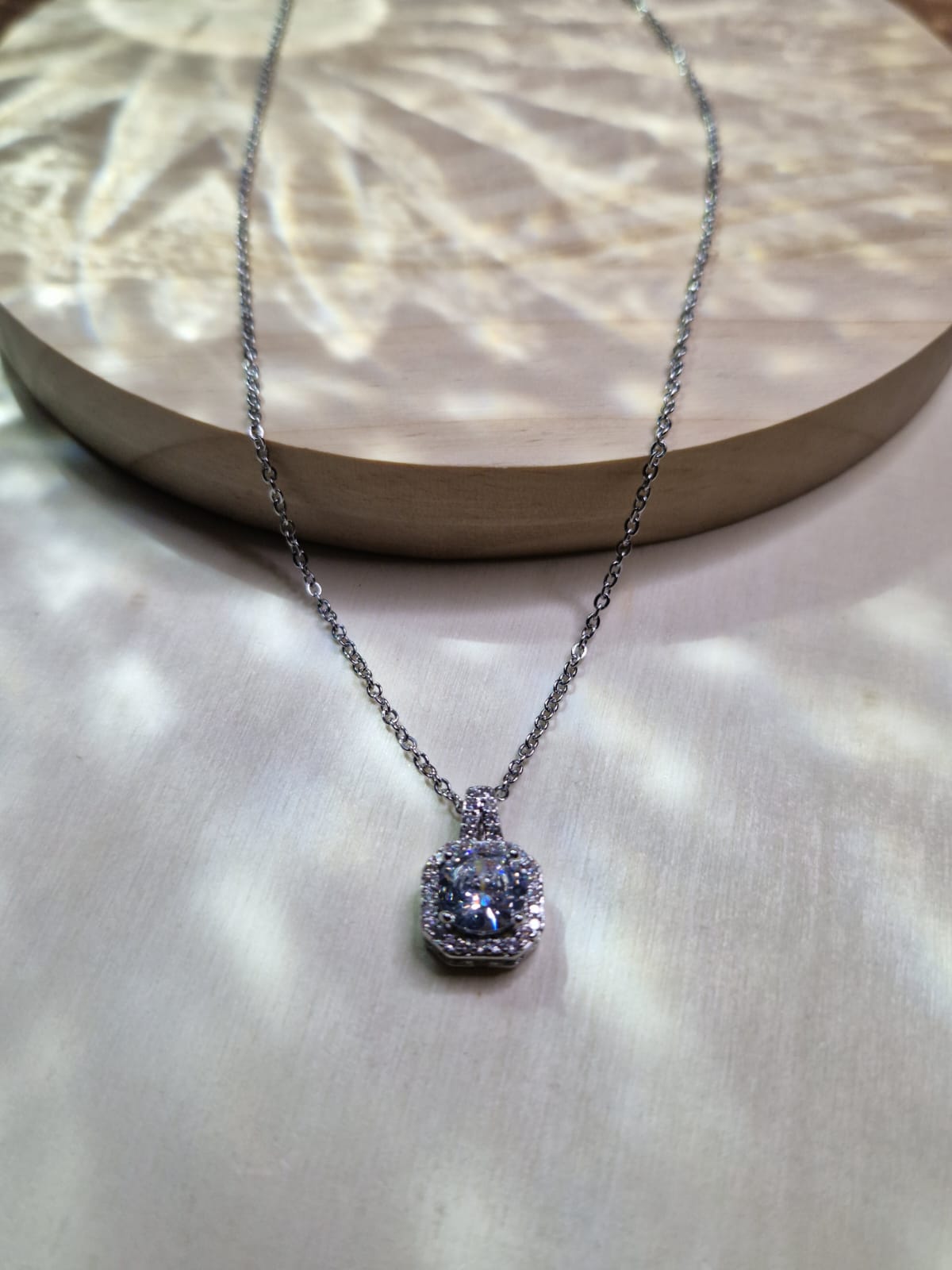 316L steel necklace with cube pendant and zircon accents