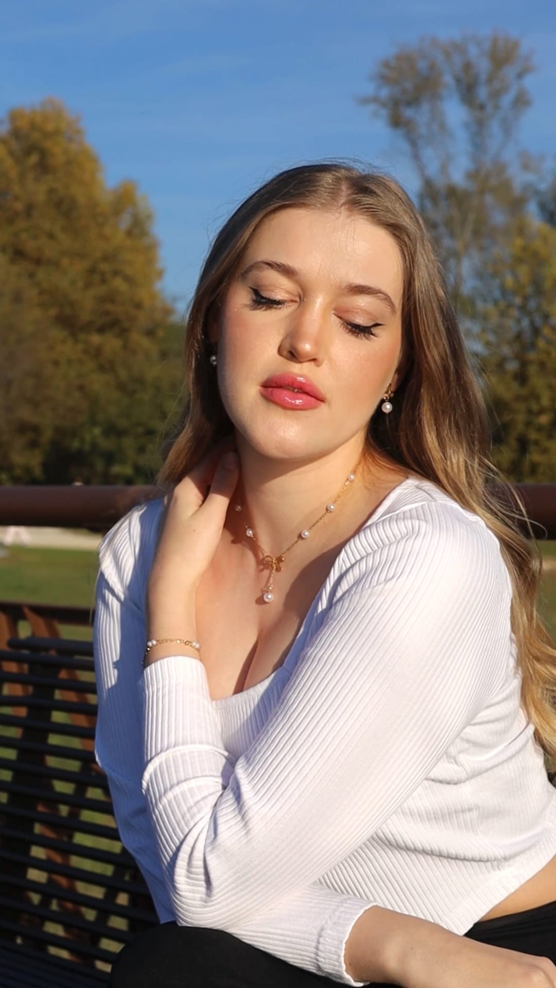 Aurora Schmuckset Damen vergoldet mit Schleife und Perlen