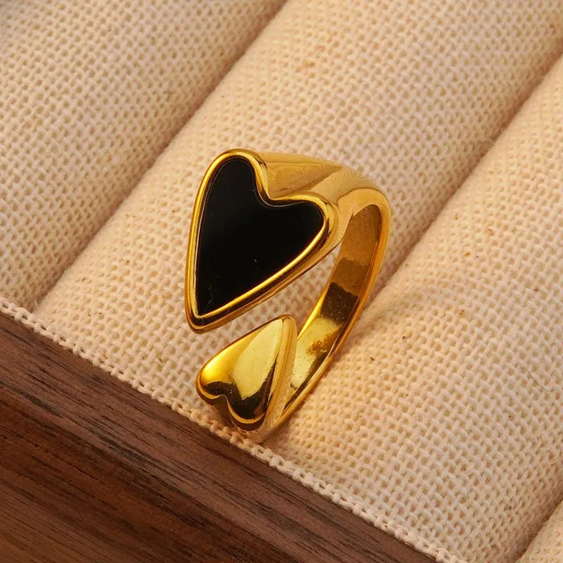 Statement Ring Damen Herzform Gold Schwarz