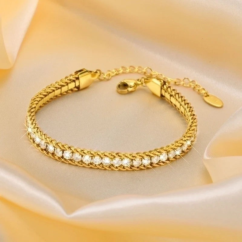 Luxury double chain bracelet for women – gold and zircon design