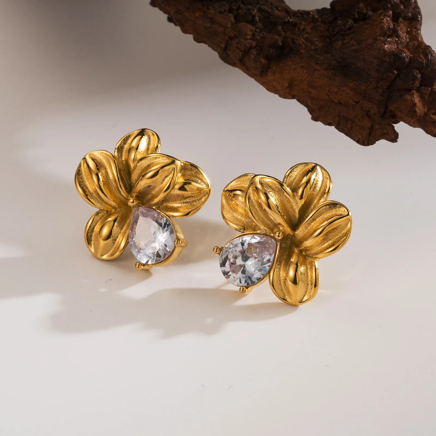 Bold flower statement earrings for women in 18K gold