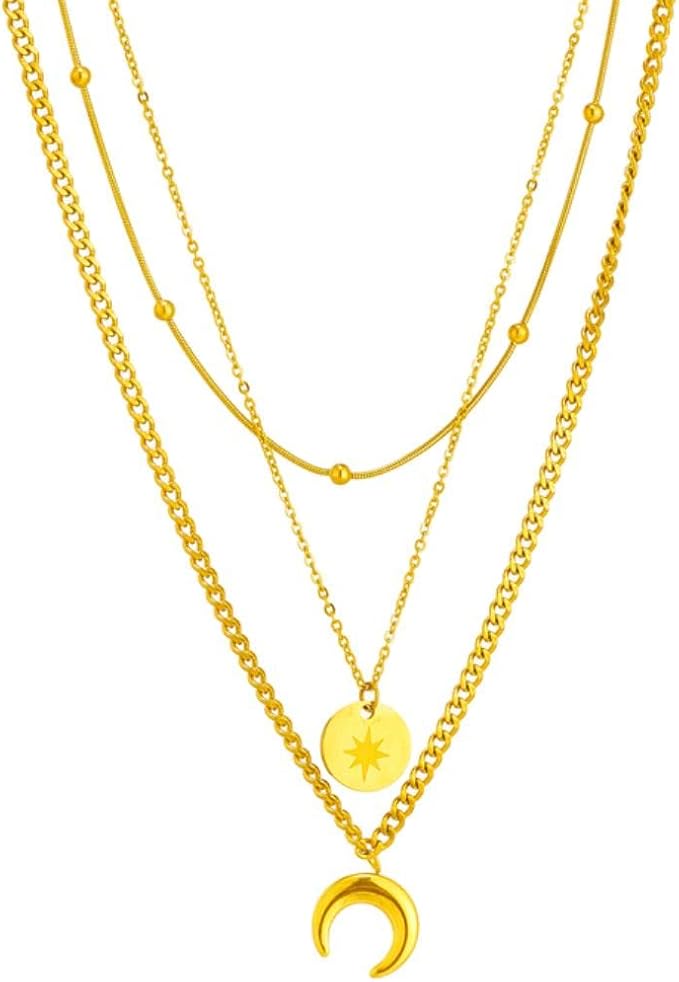 Esmeray gold layered moon star necklace – celestial jewelry