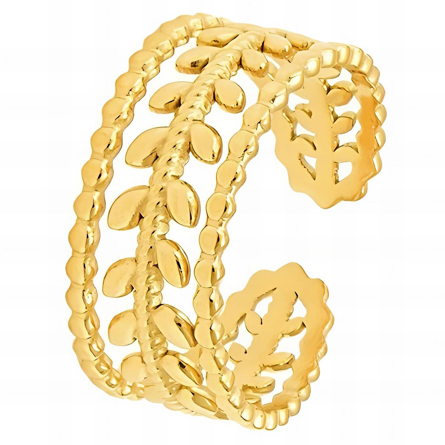 Folia gold-plated adjustable ring with leaf vine motif