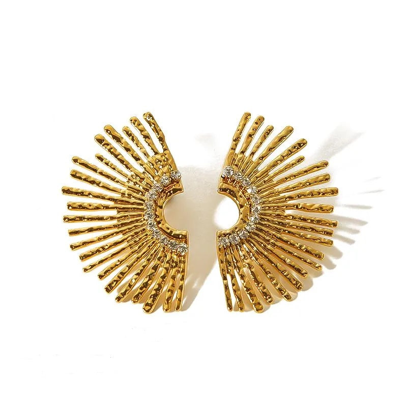 Helia 18k gold-plated sunray stud earrings with zircon stones