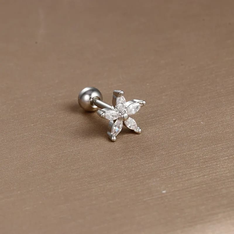 Holly stainless steel flower zircon ear stud for women
