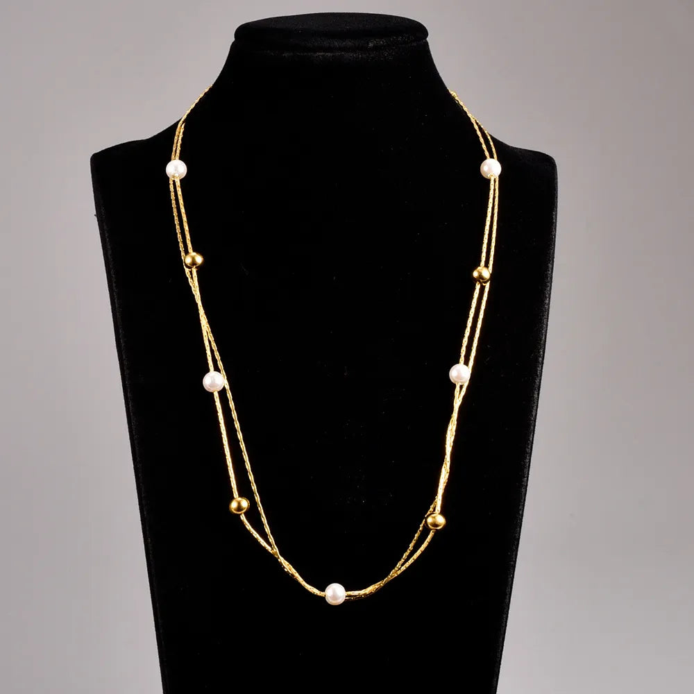 elegant 18K gold-plated layered necklace with pearls
