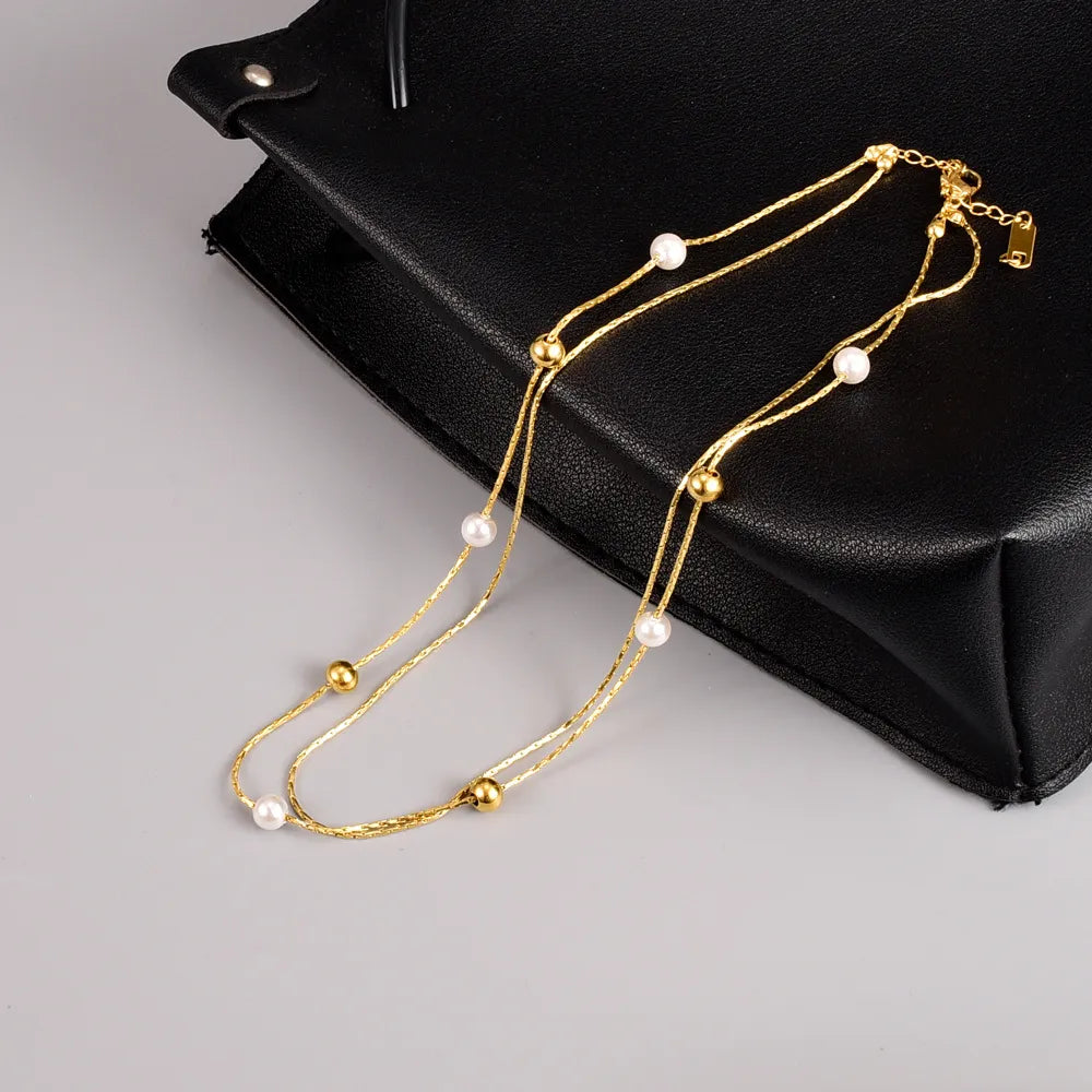 elegant 18K gold-plated layered necklace with pearls