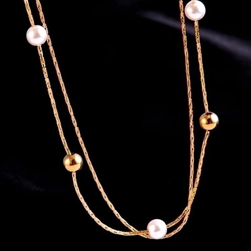 18K Goldkette mit Perlen für Frauen elegant