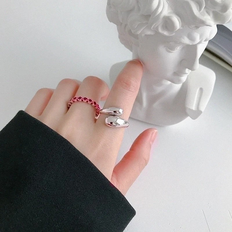 Minimalist adjustable silver open ring for women