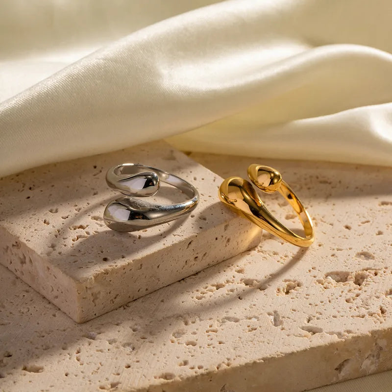 Damen Edelstahl offener Ring Wassertröpfchen Design