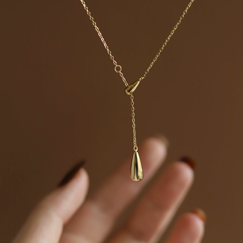 Elegant dainty gold Y-chain with droplet charm – CELOSIA