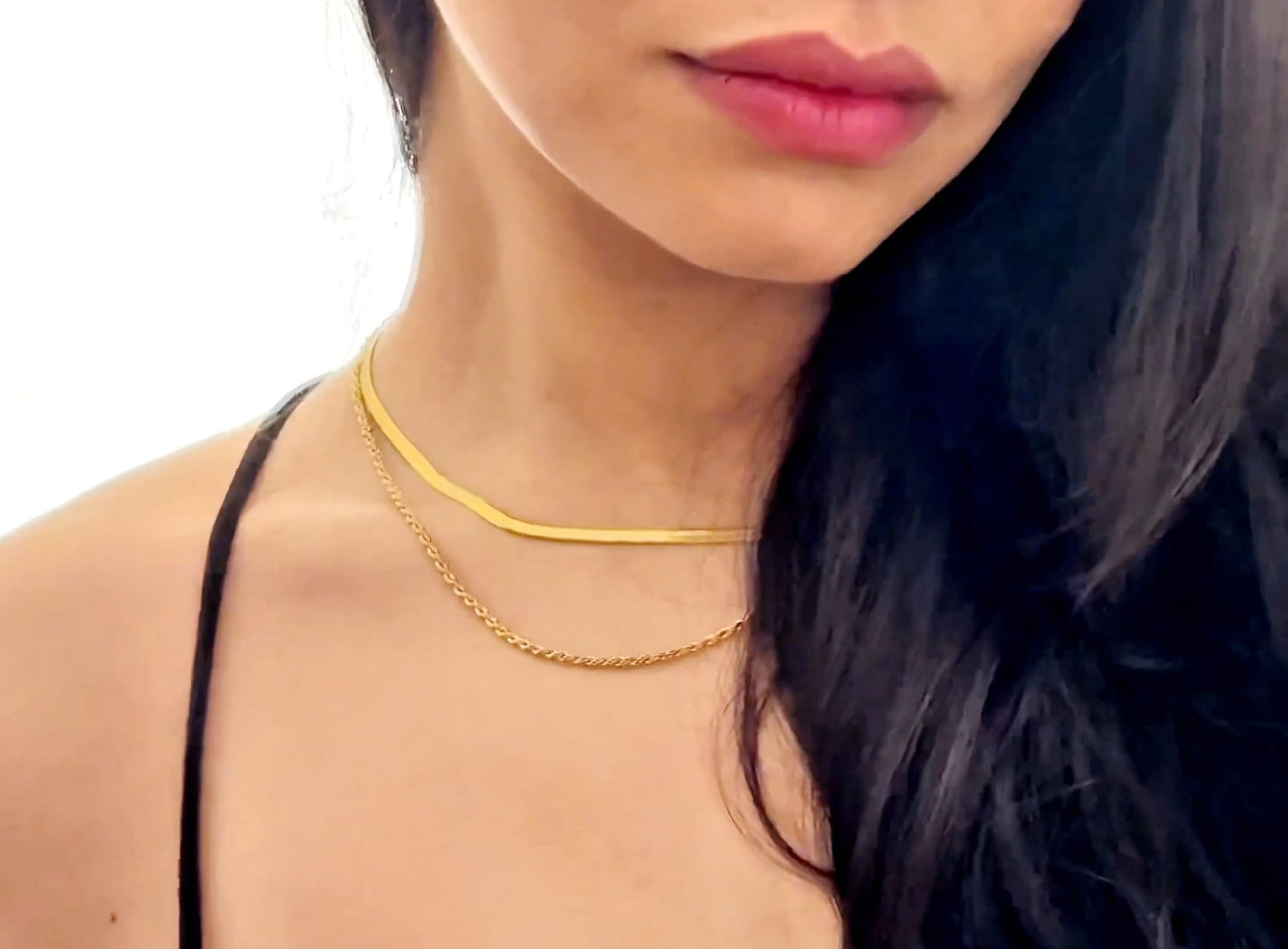 Zahara 18K vergoldete Layer Halskette mit Herringbone Design
