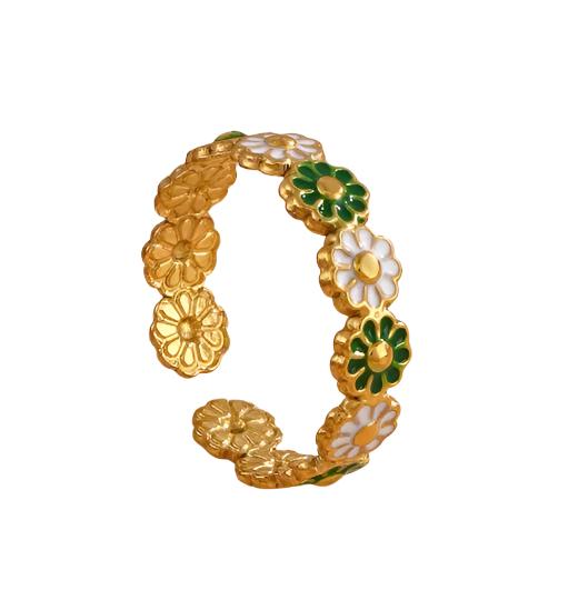 Bellis 18K gold-plated daisy open ring – adjustable floral ring for women