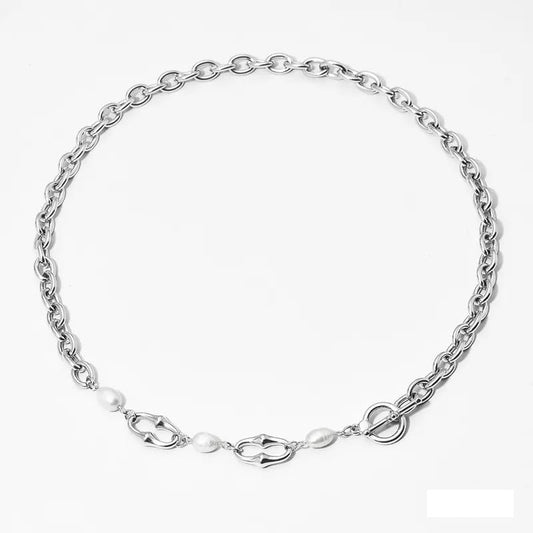 Chloe stainless steel statement necklace with pearls