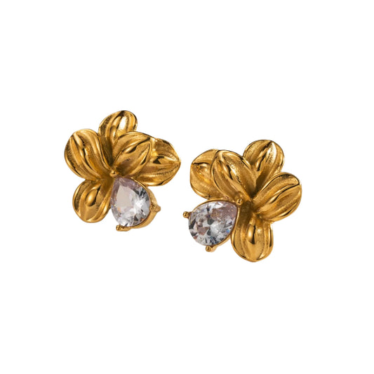 Elina gold-plated floral earrings with zircon petal