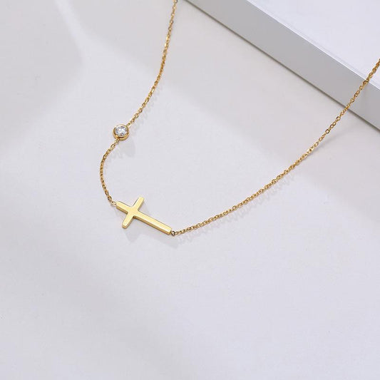 Evangelia 18K gold-plated necklace with cross pendant and zircon