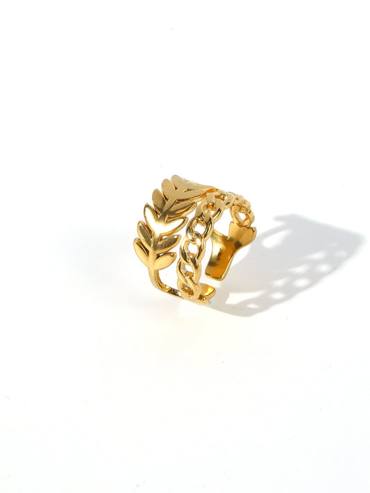 Lilaea vergoldeter Ring mit Ketten- und Blätterdesign