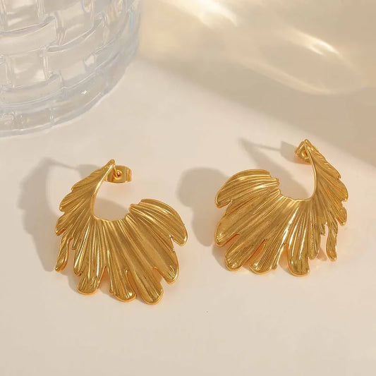 Panra 18K gold-plated leaf statement earrings