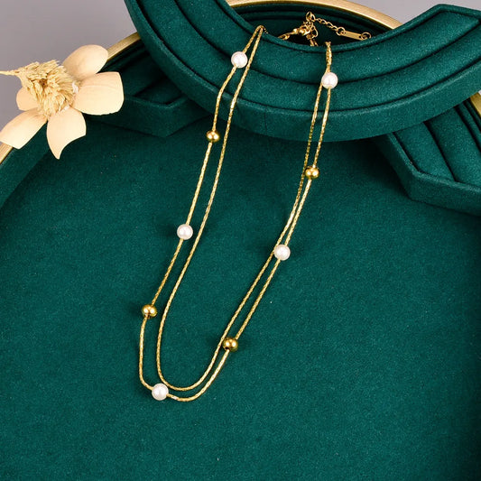 Penina pearl bead gold necklace for women