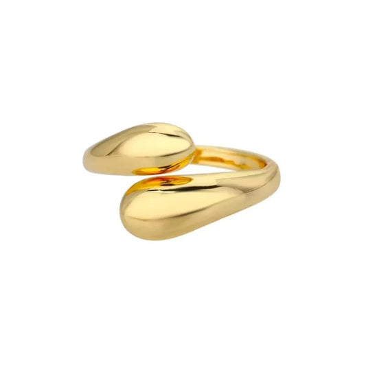Talia gold-plated open wrap ring with waterdrop ends