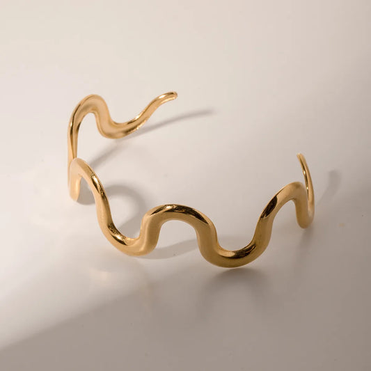 Tanit gold zigzag open bangle – 18k gold plated cuff bracelet for women