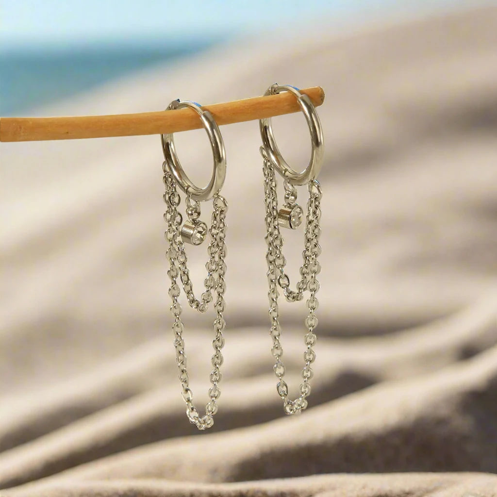 Uhura stainless steel tassel chain zircon earrings